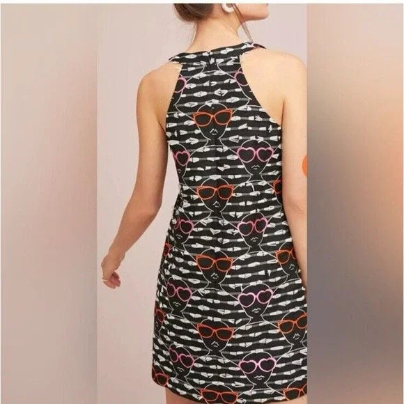 Anthropologie Hutch Sunglasses print artsy Shift halter art to wear Dress S - Picture 2 of 11